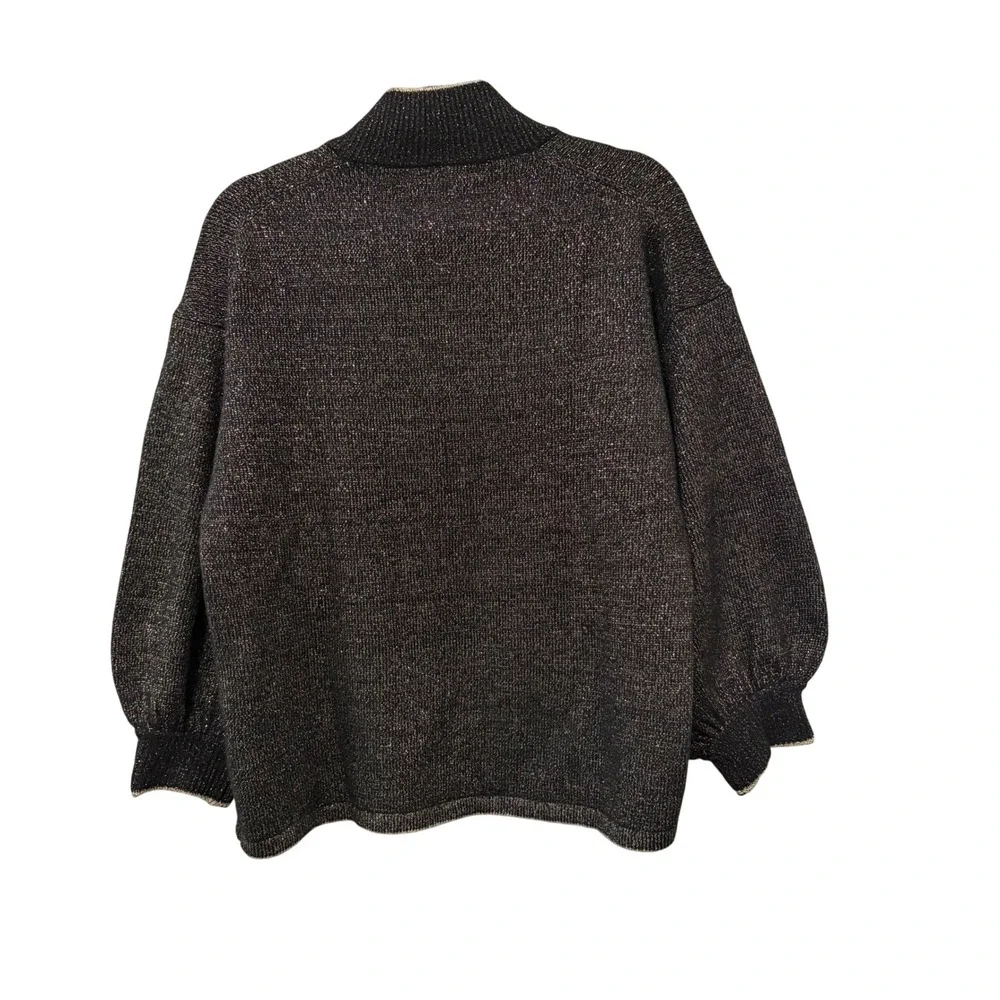Emily McCarthy Lolli Sweater Women XL‎ Black Gold Metallic Split Neck Knit